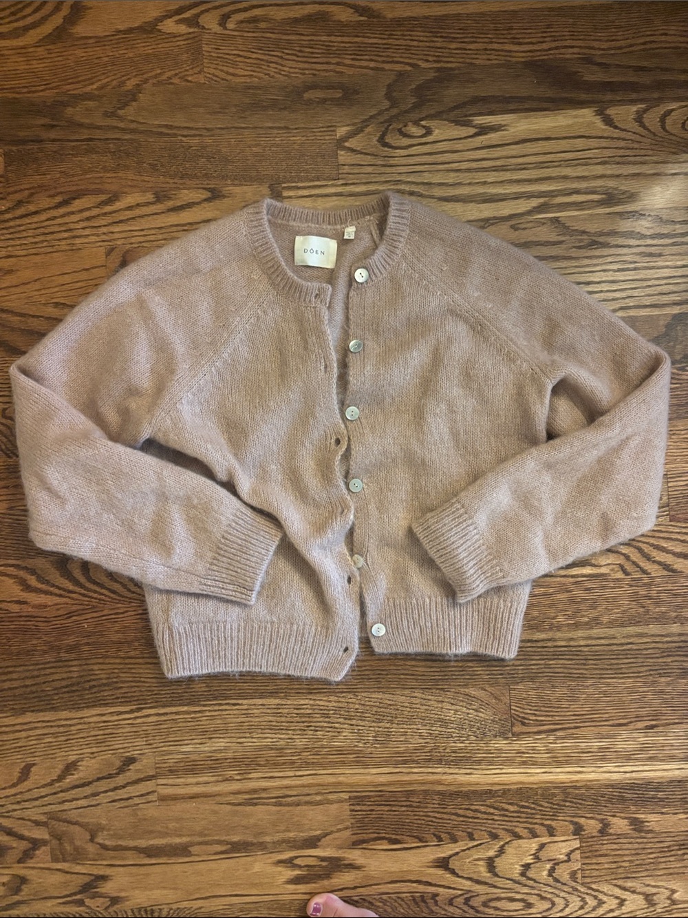 Doen Mohair Blend Crew Cardigan - Blush Tan - Picture 2 of 3